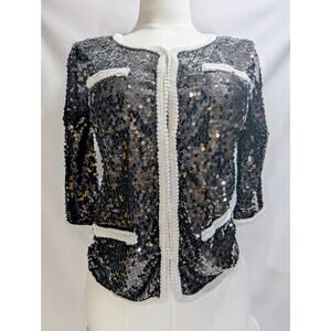 IMAN Global Chic Black Sequin Trim Jacket Small NWT
